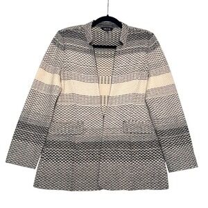 MISOOK Womens M Textured Geometric Open Front Knit Cardigan Jacket‎ Beige Black